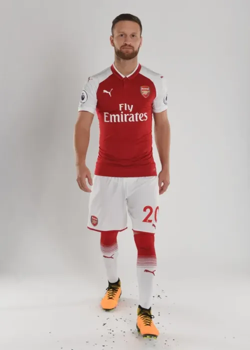 Framed Print : Arsenal Football Club: Shkodran Mustafi at 2017-18 Team Photocall