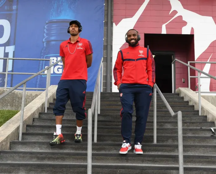 Framed Print : Arsenal Forwards Aubameyang and Lacazette Pre-Season Training in Colorado (2019-20)