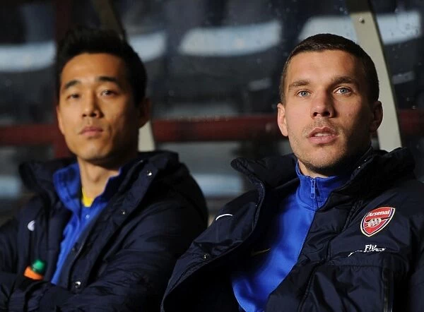 Arsenal Forwards Chu-Young Park and Lukas Podolski Before Aston Villa Match, 2014 Premier League