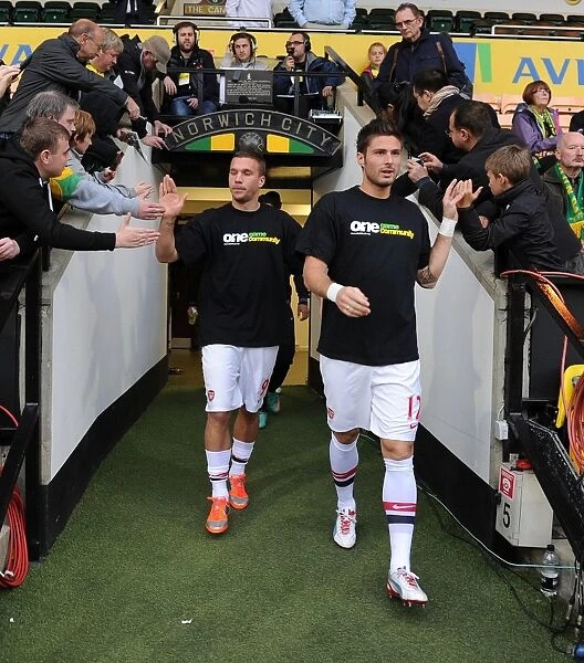 Arsenal Forwards Lukas Podolski and Olivier Giroud Before Norwich Clash (2012-13)
