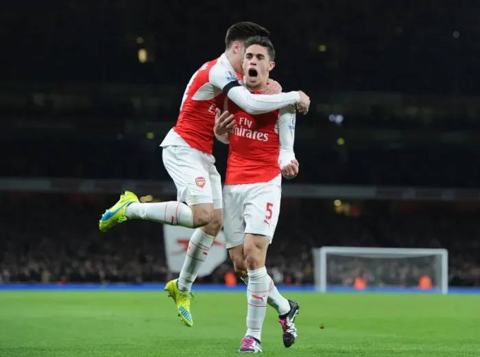 Framed Print : Arsenal: Gabriel and Bellerin Celebrate Goal Against Bournemouth (2015-16)
