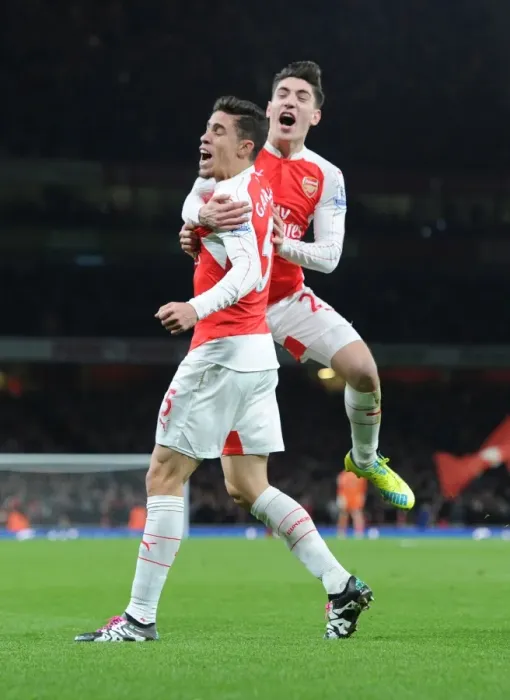 Framed Print : Arsenal: Gabriel and Bellerin's Goal Celebration vs Bournemouth (2015-16)