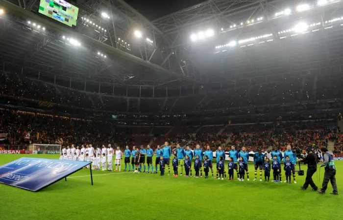 Framed Print : Arsenal and Galatasaray team line up before the match. Galatasaray 1: 4 Arsenal. UEFA Framed Print : Arsenal and Galatasaray team line up before the match. Galatasaray 1: 4 Arsenal. UEFA