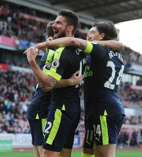 Arsenal: Giroud and Bellerin Celebrate Fourth Goal in Stoke City Victory (2016-17)