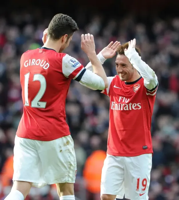 Framed Print : Arsenal: Giroud and Cazorla Celebrate Goals Against Sunderland, 2013-14 Season