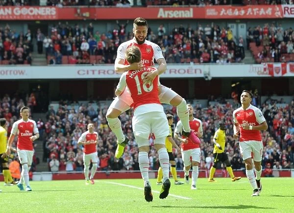 Arsenal: Giroud and Monreal Celebrate Goal Against Aston Villa (2015-16)