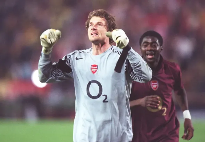 Framed Print : Arsenal goalkeeperJens Lehmann celebrates after match. Villarreal 0: 0 Arsenal Framed Print : Arsenal goalkeeperJens Lehmann celebrates after match. Villarreal 0: 0 Arsenal