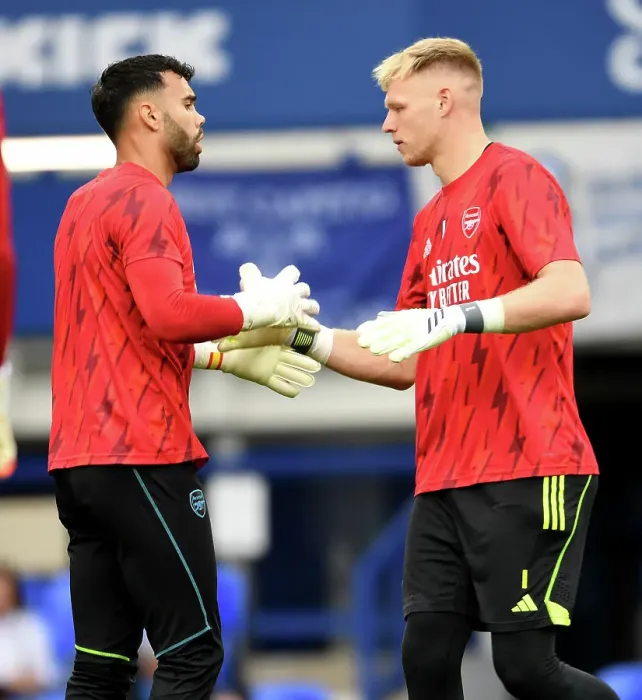 Framed Print : Arsenal Goalkeepers David Raya and Aaron Ramsdale Before Everton FC Match, Premier League 2023-24