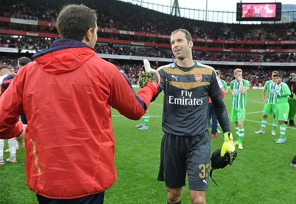 Arsenal Goalkeepers Emiliano Martinez and Petr Cech: Post-Match Huddle at Emirates Cup
