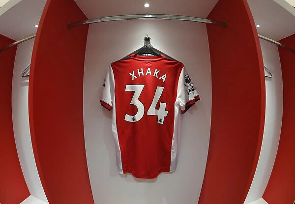 Arsenal: Granit Xhaka's Shirt in Emirates Changing Room (Arsenal v West Ham United, 2021-22)