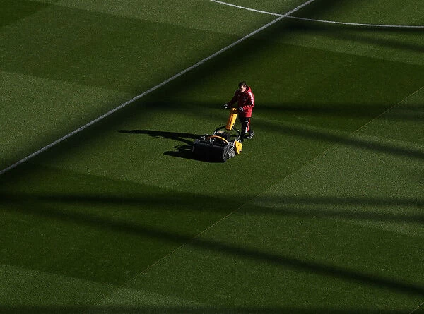 Arsenal: Groundsmen Prepare for Arsenal v Aston Villa at Emirates Stadium