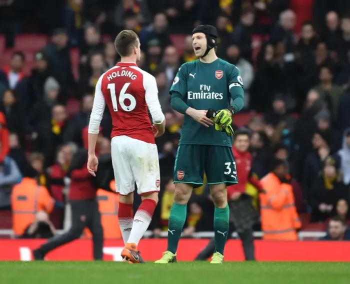 Framed Print : Arsenal: Holding and Cech Celebrate Victory over Watford, Premier League 2017-18 Framed Print : Arsenal: Holding and Cech Celebrate Victory over Watford, Premier League 2017-18