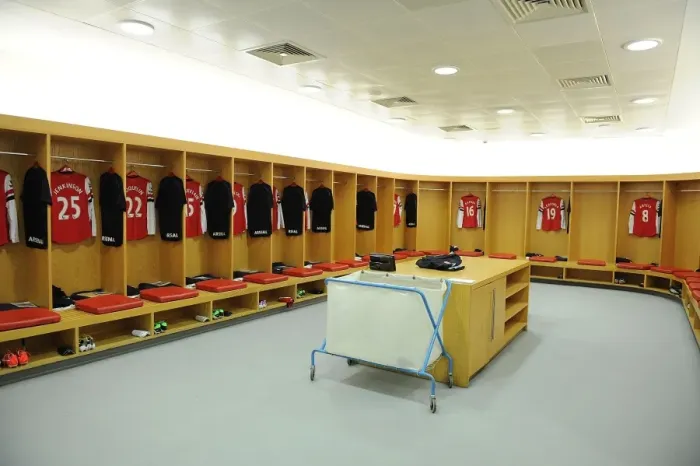 Framed Print : Arsenal Home Changing Room Before Arsenal v Reading, Premier League 2012-13