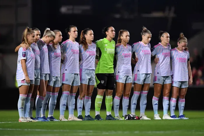 Framed Print : Arsenal Honors Pre-Match Silence for Victims of Middle East Conflict at Bristol City WSL Clash Framed Print : Arsenal Honors Pre-Match Silence for Victims of Middle East Conflict at Bristol City WSL Clash