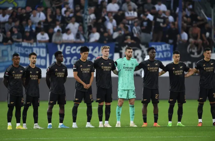 Framed Print : Arsenal Honors Queen Elizabeth: Minutes Silence at FC Zurich Europa League Match, 2022-23