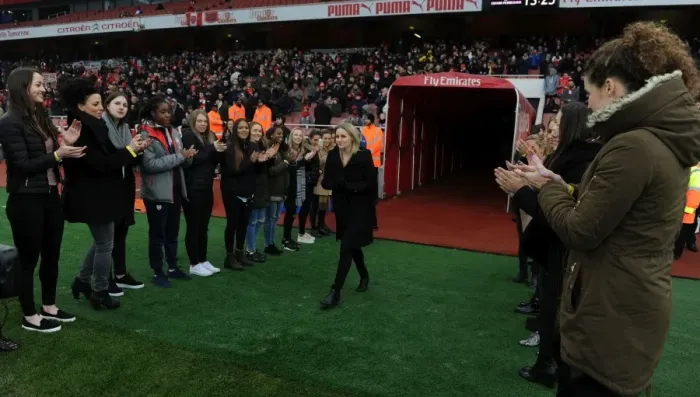 Framed Print : Arsenal Honors Retired Legend Kelly Smith with Guard of Honor at Half-Time Against Hull City