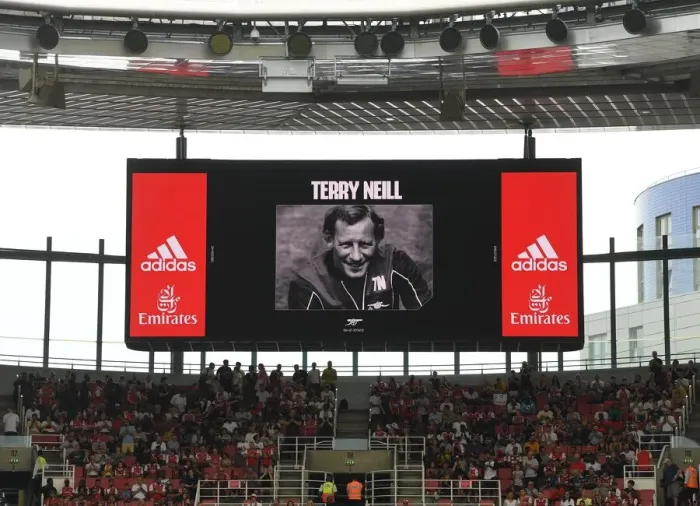 Framed Print : Arsenal Honors Terry Neill with Emirates Cup Minutes Applause Framed Print : Arsenal Honors Terry Neill with Emirates Cup Minutes Applause