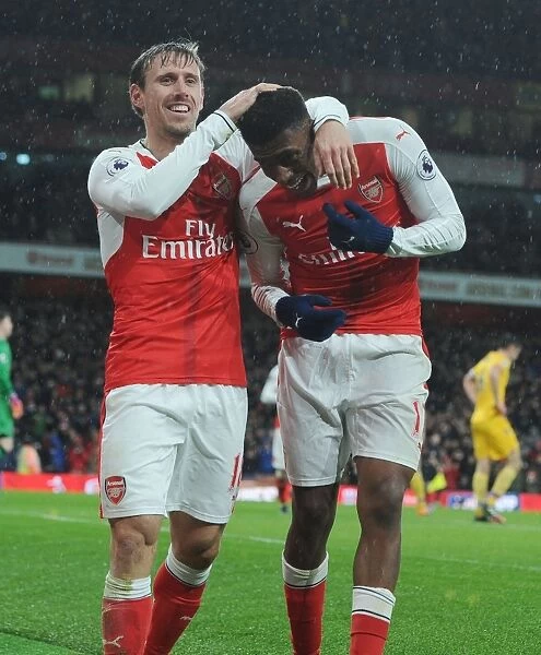 Arsenal: Iwobi and Monreal Celebrate Goal Against Crystal Palace (2016-17)