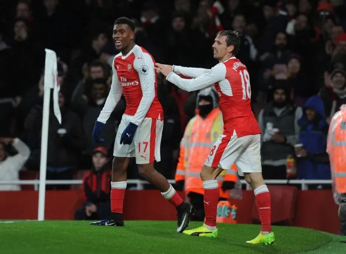 Framed Print : Arsenal: Iwobi and Monreal's Unforgettable Goal Celebration vs Crystal Palace (2016-17) Framed Print : Arsenal: Iwobi and Monreal's Unforgettable Goal Celebration vs Crystal Palace (2016-17)