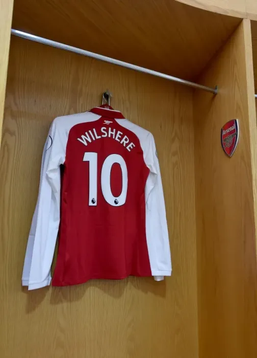 Framed Print : Arsenal: Jack Wilshere's Empty Shirt in the Home Changing Room Before Arsenal vs Crystal Palace