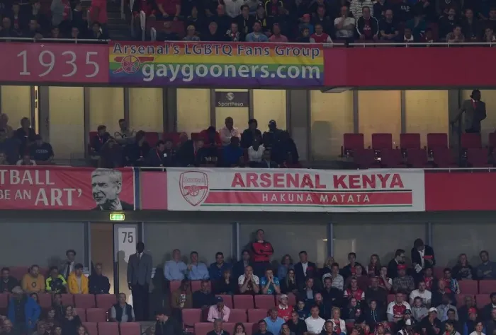 Framed Print : Arsenal Kenya banner. Arsenal 4: 3 Leicester City. Premier League. Emirates Stadium