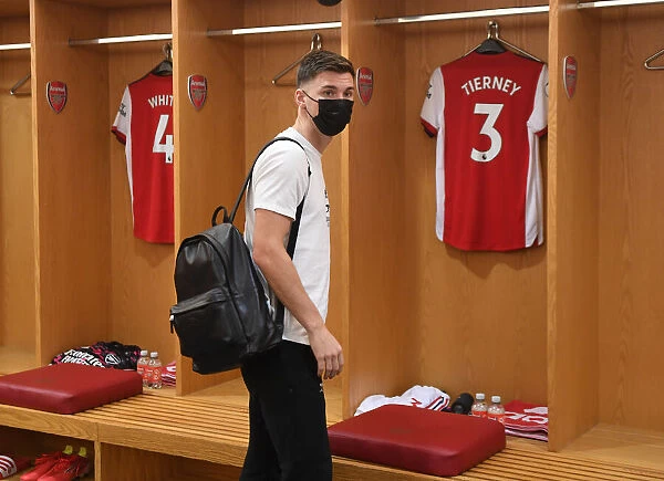 Arsenal: Kieran Tierney in the Changing Room before Arsenal vs Norwich City (2021-22)
