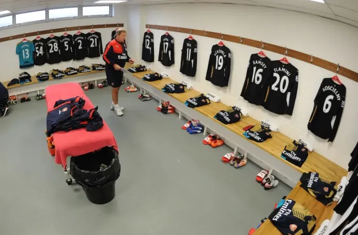 Framed Print : Arsenal Kit Man Prepares in Norwich Away Dressing Room - Premier League 2015-16