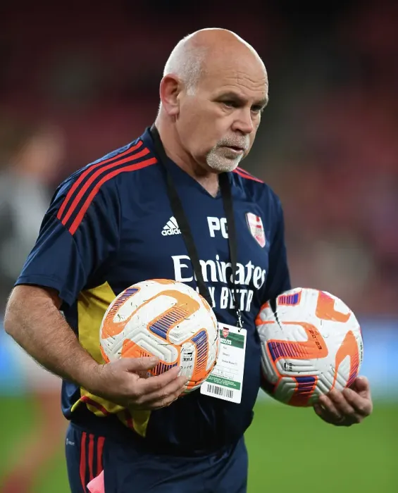 Framed Print : Arsenal Kitman Paul Glibbery Gears Up for Arsenal Women vs Manchester United WSL Match at Emirates Stadium (2022-23)
