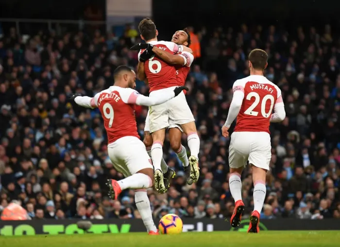 Framed Print : Arsenal: Koscielny and Aubameyang's Goal Celebration vs Manchester City (Premier League 2018-19) Framed Print : Arsenal: Koscielny and Aubameyang's Goal Celebration vs Manchester City (Premier League 2018-19)
