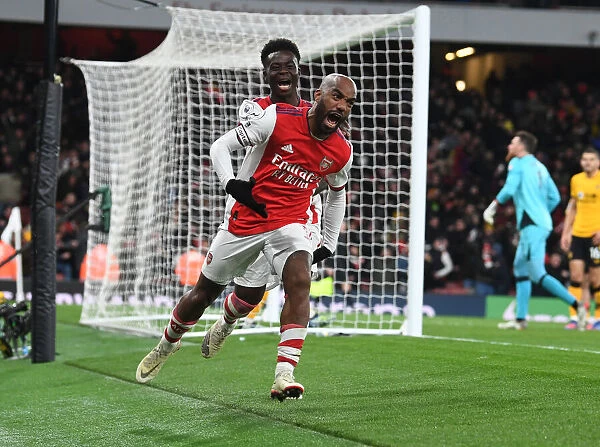 Arsenal: Lacazette and Saka Celebrate Goals Against Wolverhampton Wanderers, Premier League 2021-22
