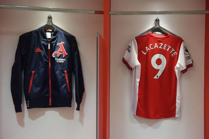 Framed Print : Arsenal: Lacazette's Game-Day Gear in Arsenal Changing Room (Arsenal v Burnley, 2021-22)