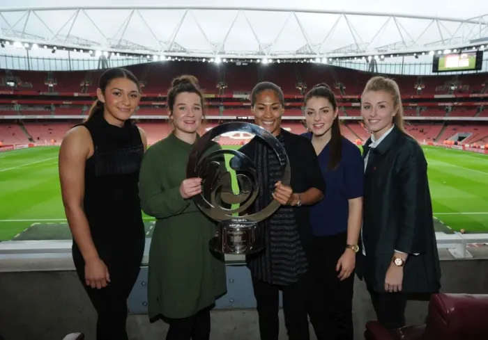 Framed Print : Arsenal Ladies Celebrate Continental Cup Victory Ahead of Arsenal vs. Tottenham Match