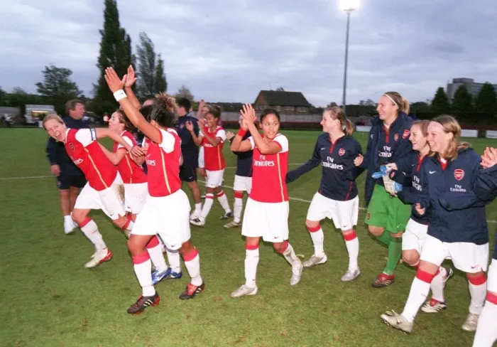 Framed Print : Arsenal Ladies celebrate at the end of the match