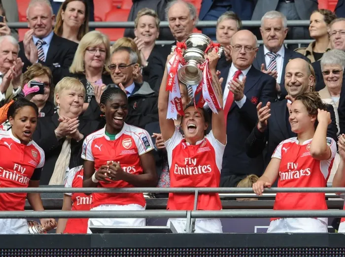 Framed Print : Arsenal Ladies Celebrate FA Cup Victory: Fara Williams and Asisat Oshoala Lift the Trophy