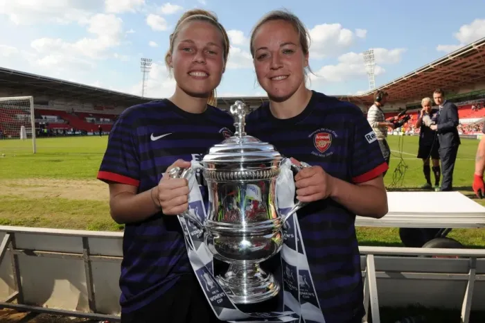 Framed Print : Arsenal Ladies Celebrate FA Cup Victory: Gilly Flaherty and Gemma Davison with the Trophy