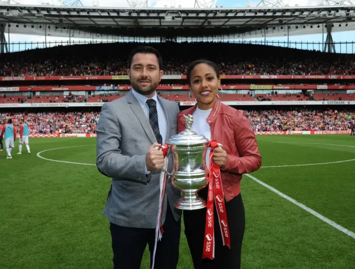 Framed Print : Arsenal Ladies Celebrate FA Cup Victory with Manager Pedro Martinez Losa and Alex Scott at Arsenal vs. Aston Villa, 2016 Framed Print : Arsenal Ladies Celebrate FA Cup Victory with Manager Pedro Martinez Losa and Alex Scott at Arsenal vs. Aston Villa, 2016
