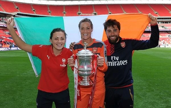Arsenal Ladies Celebrate FA Cup Victory: McCabe, Byrne, and O'Caireallain Lift the Trophy