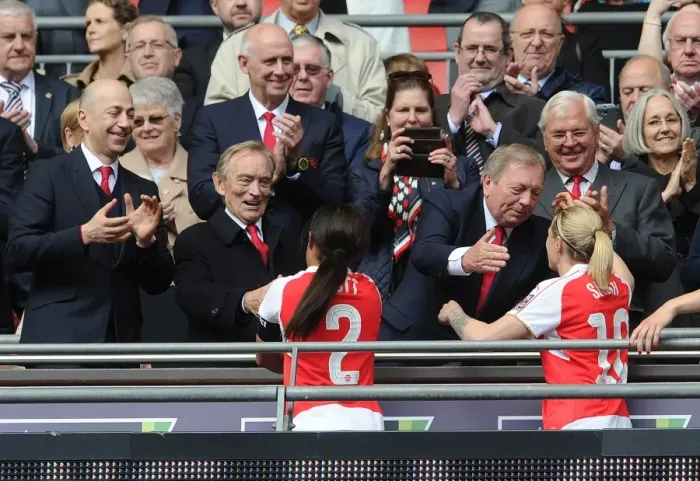 Framed Print : Arsenal Ladies Celebrate FA Cup Victory: Vic Akers Embraces Kelly Smith - Arsenal FC