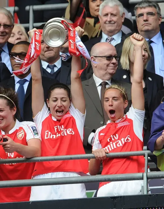 Framed Print : Arsenal Ladies Celebrate FA Cup Victory: Vicky Losada and Jordan Nobbs Triumph Over Chelsea Ladies