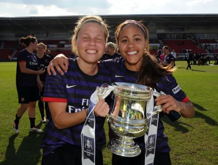 Framed Print : Arsenal Ladies Celebrate FA Women's Cup Victory: Gilly Flaherty and Alex Scott with the Trophy Framed Print : Arsenal Ladies Celebrate FA Women's Cup Victory: Gilly Flaherty and Alex Scott with the Trophy