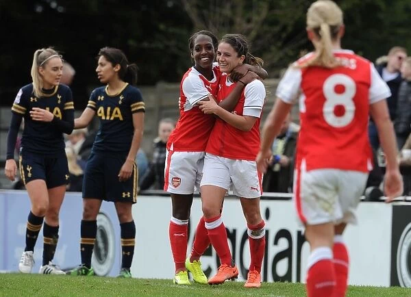 Arsenal Ladies Celebrate Goal: Carter and Van de Donk's Strike against Tottenham Hotspur Ladies in FA Cup 2017