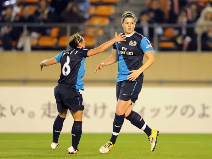 Framed Print : Arsenal Ladies Celebrate Goal Against INAC Kobe: Jennifer Beattie and Jordan Nobbs, 1:1 at Nishigaoka Stadium, Tokyo, 2011 Framed Print : Arsenal Ladies Celebrate Goal Against INAC Kobe: Jennifer Beattie and Jordan Nobbs, 1:1 at Nishigaoka Stadium, Tokyo, 2011