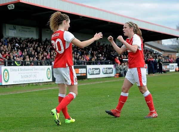 Arsenal Ladies Celebrate Goal: Janssen and O'Reilly's FA Cup Triumph