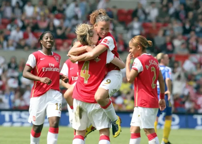 Framed Print : Arsenal Ladies Celebrate Second Goal: Jayne Ludlow and Lianne Sanderson in FA Womens Cup Final Victory