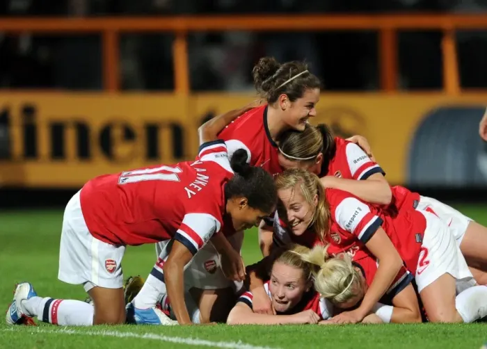 Framed Print : Arsenal Ladies FC Celebrate Kim Little's Goal: WSL Continental Cup Final vs Birmingham City Ladies FC, 2012