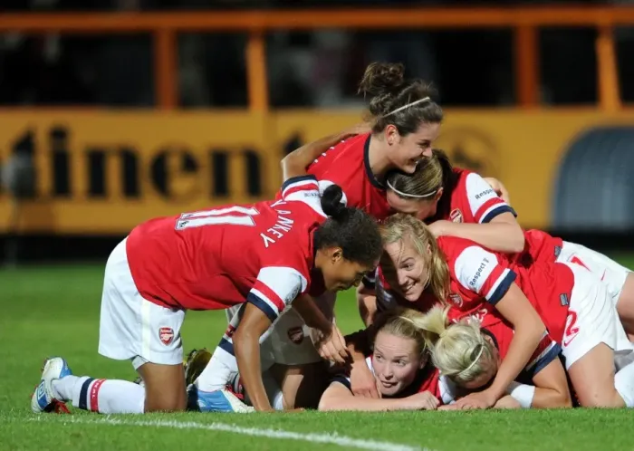 Framed Print : Arsenal Ladies FC Celebrate Kim Little's Goal in FA WSL Continental Cup Final against Birmingham City Ladies FC