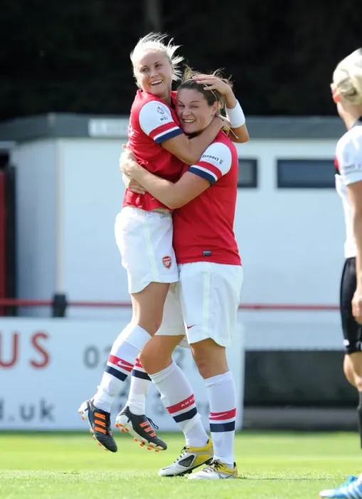 Framed Print : Arsenal Ladies FC vs. Lincoln Ladies FC: Beattie and Houghton Celebrate First Goal in FA WSL Clash Framed Print : Arsenal Ladies FC vs. Lincoln Ladies FC: Beattie and Houghton Celebrate First Goal in FA WSL Clash