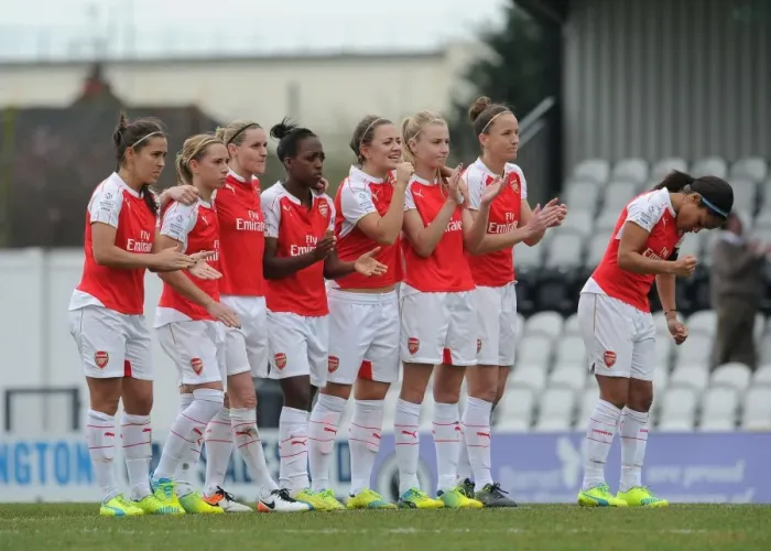 Framed Print : Arsenal Ladies line up to watch the penaltys. Arsenal Ladies 2: 2 Notts County Ladies