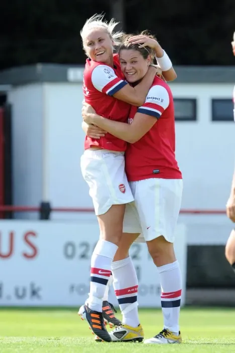 Framed Print : Arsenal Ladies Make History: Beattie and Houghton's First Goal Celebration (2012)