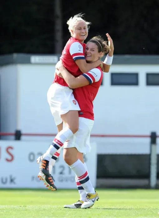 Framed Print : Arsenal Ladies Make History: Beattie and Houghton's First Goal Celebration Framed Print : Arsenal Ladies Make History: Beattie and Houghton's First Goal Celebration